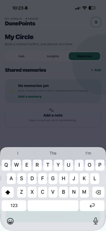DonePoints shared memories screen
